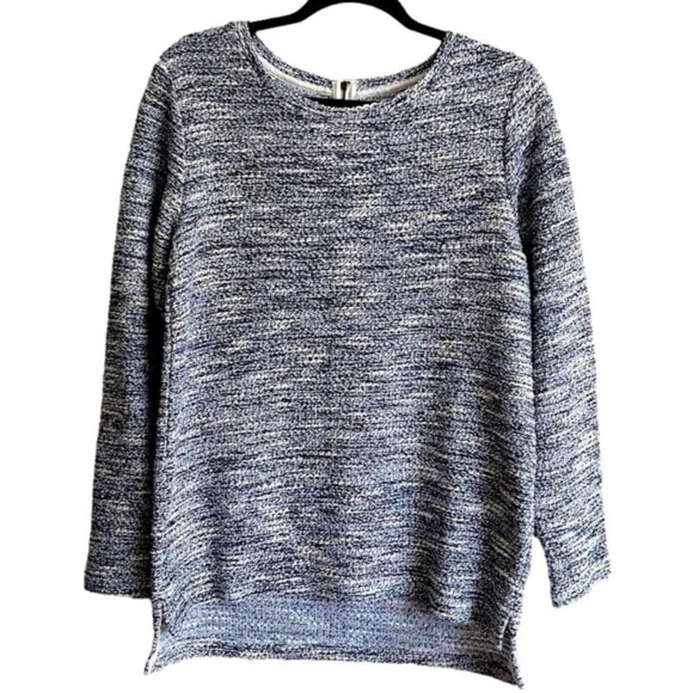 Per Se Textured Marled Knit Sweater Tunic Blue Grey Silver Sz M Cozy Classic